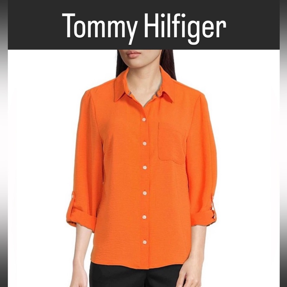 Tommy Hilfiger Woven Point Collar Long Roll-Tab Sleeve Straight